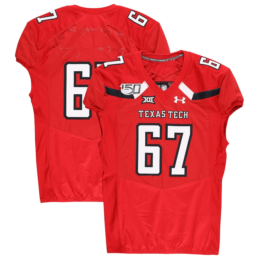 Texas Tech Red Raiders Team-Issued #67 Red Jersey with 150 Patch from the 2019 NCAA Football Season