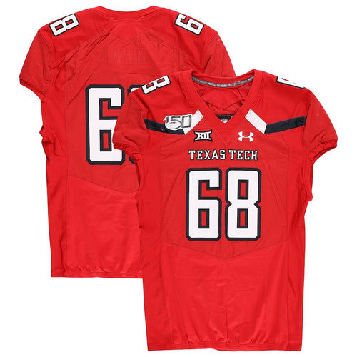 Texas Tech Red Raiders Team-Issued #68 Red Jersey with 150 Patch from the 2019 NCAA Football Season
