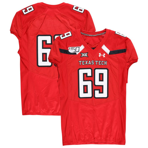 Texas Tech Red Raiders Team-Issued #69 Red Jersey with 150 Patch from the 2019 NCAA Football Season