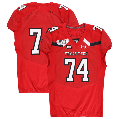 Texas Tech Red Raiders Team-Issued #74 Red Jersey with 150 Patch from the 2019 NCAA Football Season