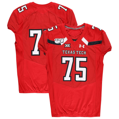 Texas Tech Red Raiders Team-Issued #75 Red Jersey with 150 Patch from the 2019 NCAA Football Season