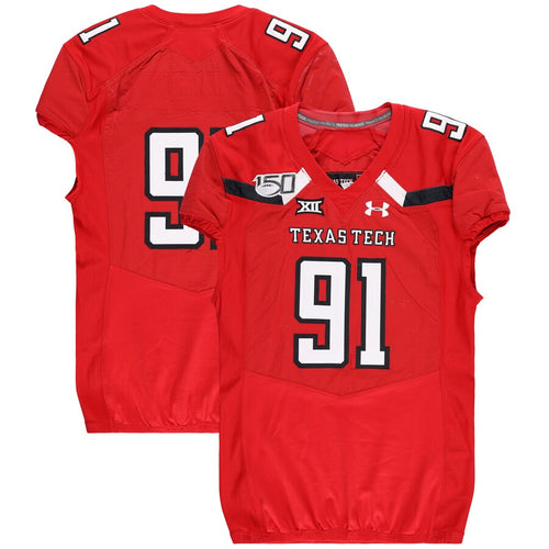 Texas Tech Red Raiders Team-Issued #91 Red Jersey with 150 Patch from the 2019 NCAA Football Season