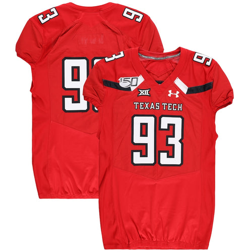 Texas Tech Red Raiders Team-Issued #93 Red Jersey with 150 Patch from the 2019 NCAA Football Season