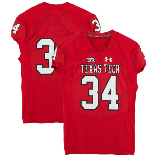 Texas Tech Red Raiders Team-Issued #34 Red Jersey from the 2017 NCAA Football Season