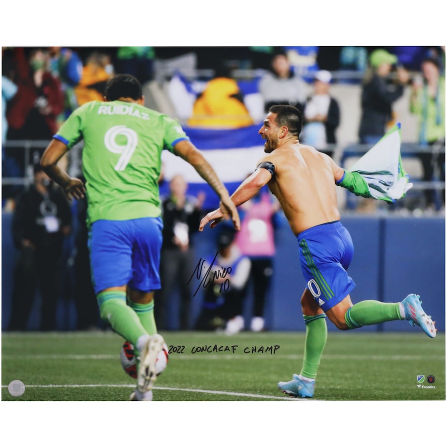 Nicolas Lodeiro Seattle Sounders FC Autographed 16'' x 20'' 2022 CONCACAF Goal Celebrating Photograph with ''2022 CONCACAF Champ'' Inscription