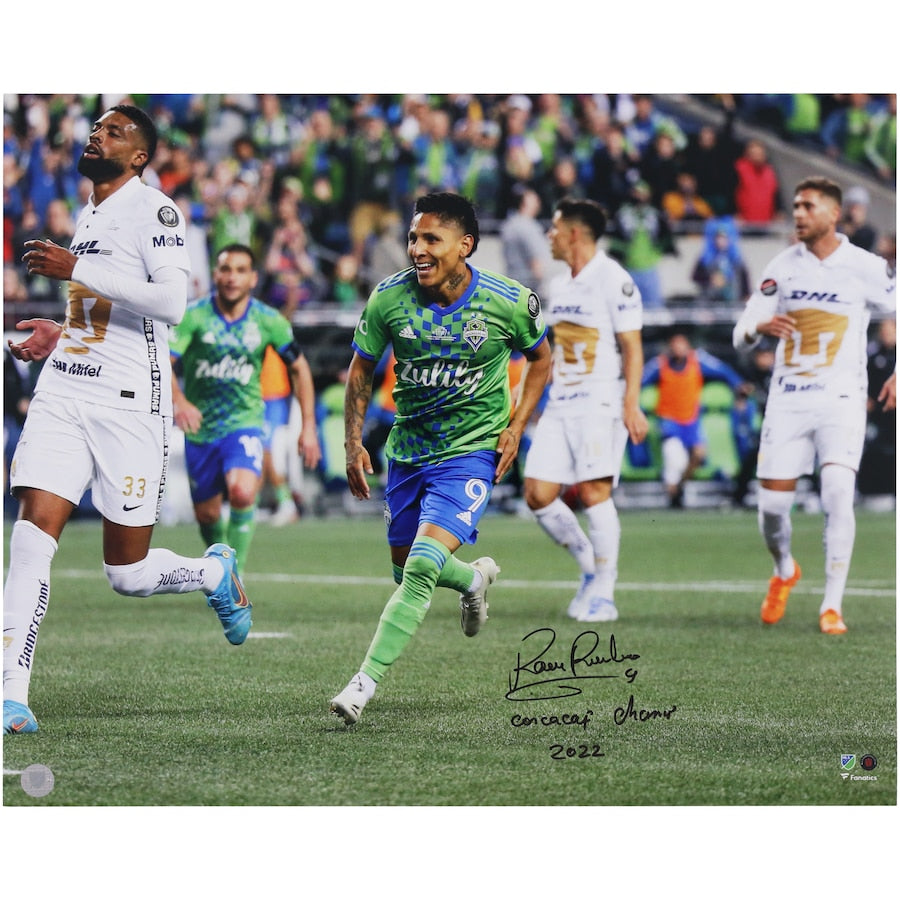Raul Ruidiaz Seattle Sounders FC Autographed 16'' x 20'' 2022 CONCACAF Goal Celebrating Photograph with ''CONCACAF Champ 2022'' Inscription