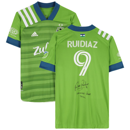 Raul Ruidiaz Seattle Sounders FC Autographed 2022 Legacy Green Adidas Authentic Jersey with ''CONCACAF Champ 2022'' Inscription