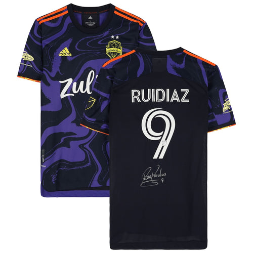 Raul Ruidiaz Seattle Sounders FC Autographed 2021 Purple Jimi Hendrix Adidas Replica Jersey