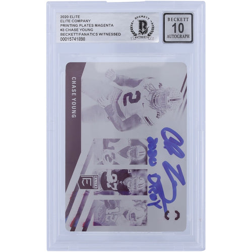 Chase Young Ohio State Buckeyes Autographed 2020 Panini Elite Company Magenta Printing Plate #3 #1/1 Beckett Fanatics Witnessed Authenticated 10 Rookie Card with ''2020 DROY'' Inscription