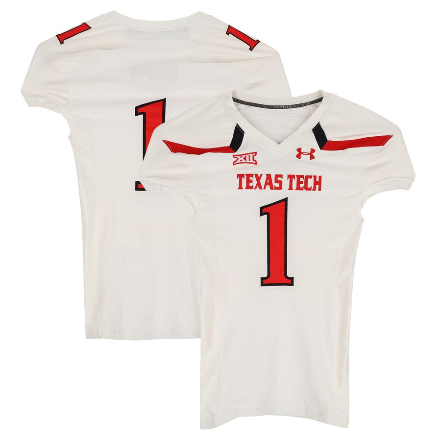 Texas Tech Red Raiders Team-Issued #1 White Jersey from the 2014 NCAA Football Season