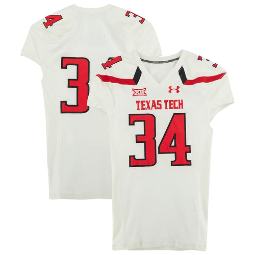 Texas Tech Red Raiders Team-Issued #34 White Jersey from the 2014 NCAA Football Season