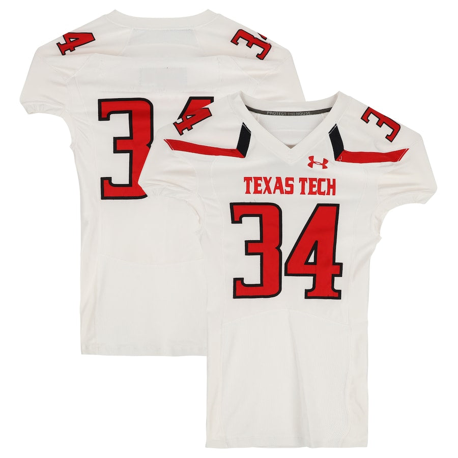 Texas Tech Red Raiders Team-Issued #34 White Jersey from the 2015 NCAA Football Season
