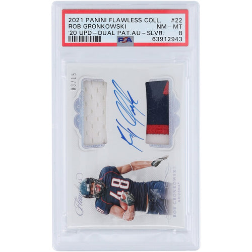 Rob Gronkowski Arizona Wildcats Autographed 2021 Panini Flawless Dual Tri-Color Relic #22 #3/15 PSA Authenticated 8 Card