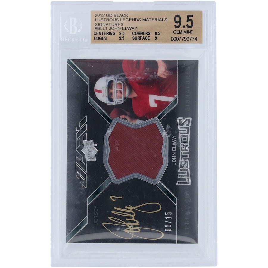 John Elway Stanford Cardinal Autographed 2012 Upper Deck Black Jumbo Relic #BLL-1 #8/15 BGS Authenticated 9.5/10 Card - 9.5,9.5,9.5,9 Subgrades