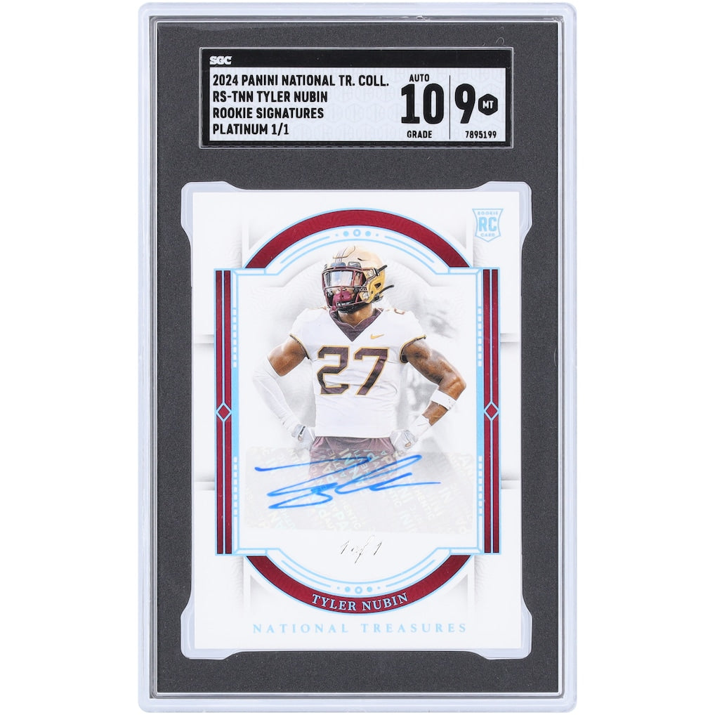Tyler Nubin Minnesota Golden Gophers Autographed 2024 Panini National Treasures Collegiate Platinum Rookie Signatures #RS-TNN #1/1 SGC Authenticated 9/10 Rookie Card