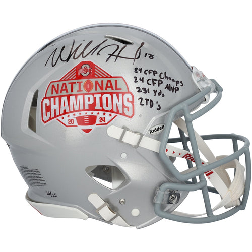 Will Howard Ohio State Buckeyes Autographed 2024 College Football Playoff National Champions Logo Riddell Speed Authentic Helmet with Multiple Inscriptions - Limited Edition #25/25