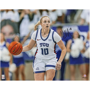 Hailey Van Lith TCU Horned Frogs Autographed 16'' x 20'' White Jersey Dribbling Photograph
