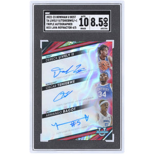 Armando Bacot, Dereck Lively II & Oscar Tshiebwe Autographed 2022-23 Bowman U Best Triple Red Lava Refractor #TA-LTB #4/5 SGC Authenticated 8.5/10 Card
