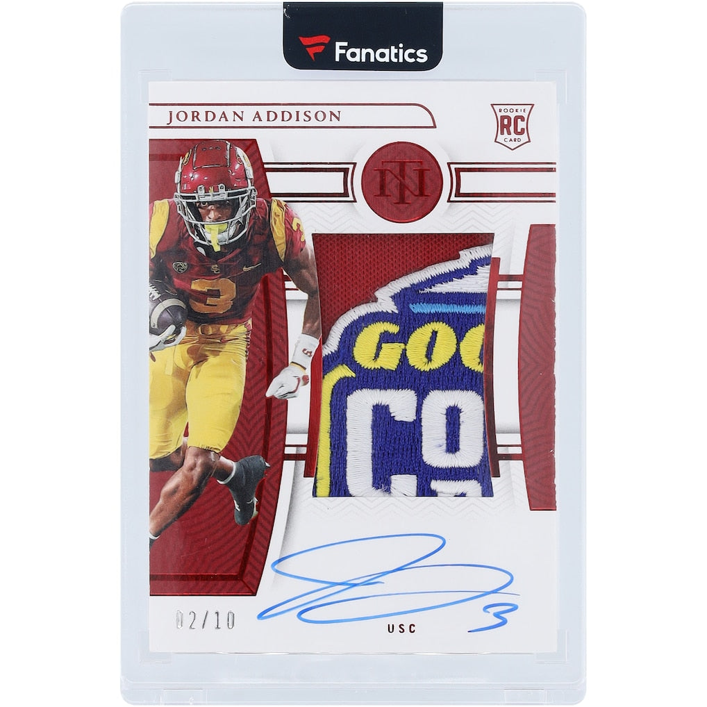 Jordan Addison USC Trojans Autographed 2023 Panini National Treasures Collegiate Material Signatures Bowl Logo Quin-Color Relic #CMS-JOA #2/10 Rookie Card