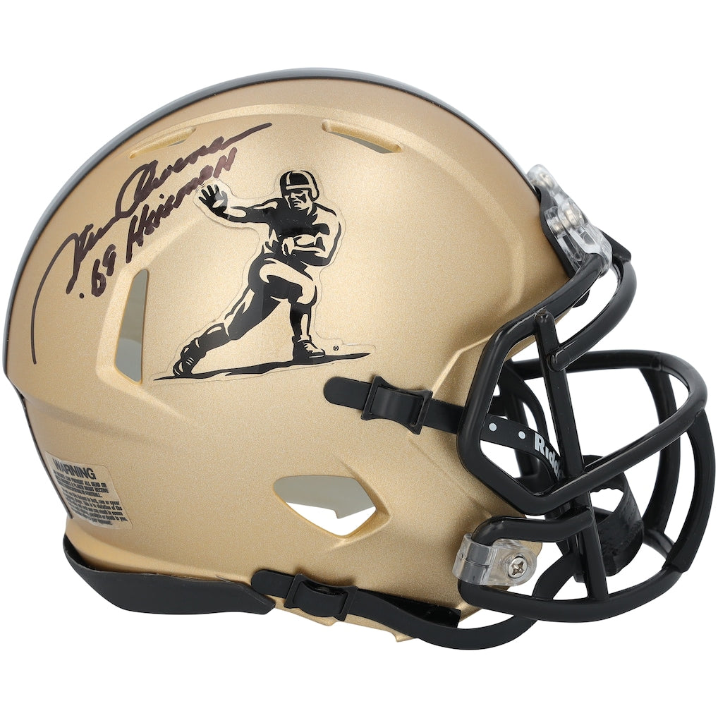 Steve Owens Oklahoma Sooners Autographed Gold Heisman Riddell Speed Mini Helmet with ''69 Heisman'' Inscription