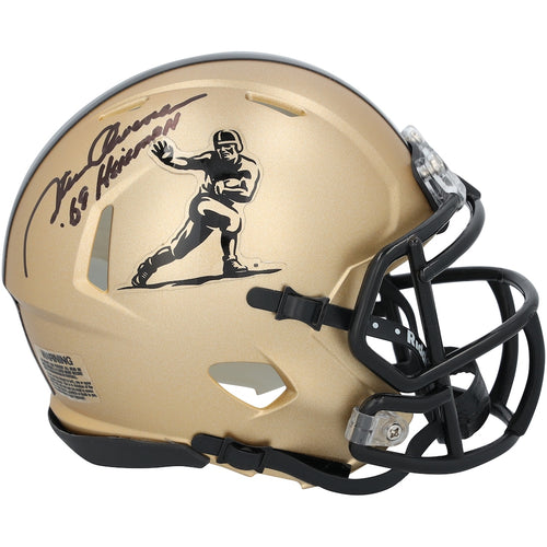 Steve Owens Oklahoma Sooners Autographed Gold Heisman Riddell Speed Mini Helmet with ''69 Heisman'' Inscription