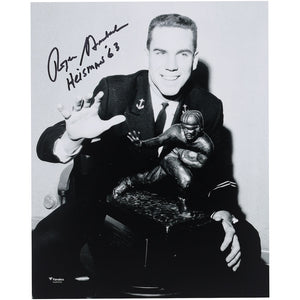 Roger Staubach Navy Midshipmen Autographed 8'' x 10'' Posing with the Heisman Trophy Photograph with ''Heisman '63'' Inscription