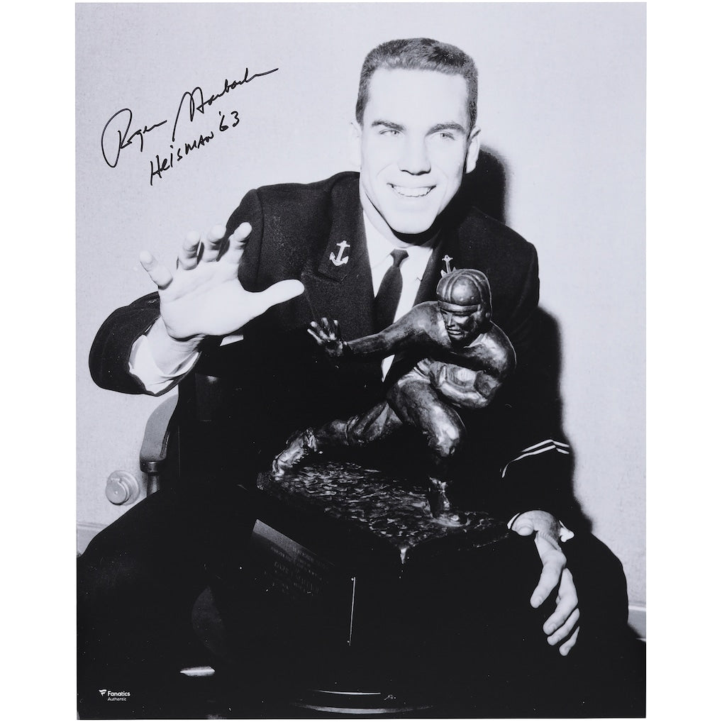 Roger Staubach Navy Midshipmen Autographed 16'' x 20'' Posing with the Heisman Trophy Photograph with ''Heisman '63'' Inscription