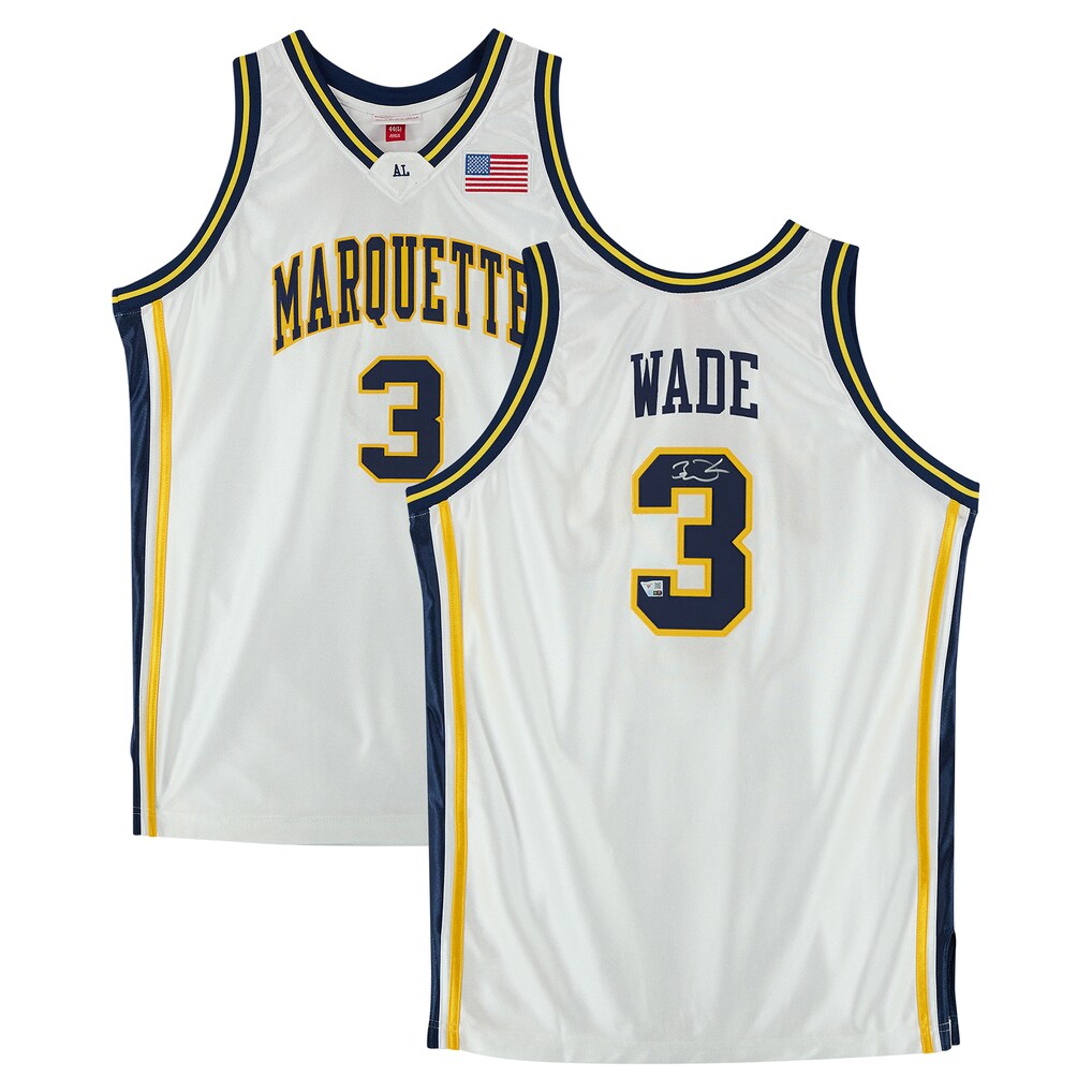 Dwyane Wade Marquette Golden Eagles Autographed White Mitchell & Ness 2002 Authentic Jersey