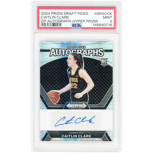 Caitlin Clark Iowa Hawkeyes Autographed 2024 Panini Prizm Draft Picks Hyper Prizm #DPA-CCK PSA Authenticated 9 Rookie Card