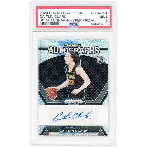 Caitlin Clark Iowa Hawkeyes Autographed 2024 Panini Prizm Draft Picks Hyper Prizm #DPA-CCK PSA Authenticated 9 Rookie Card