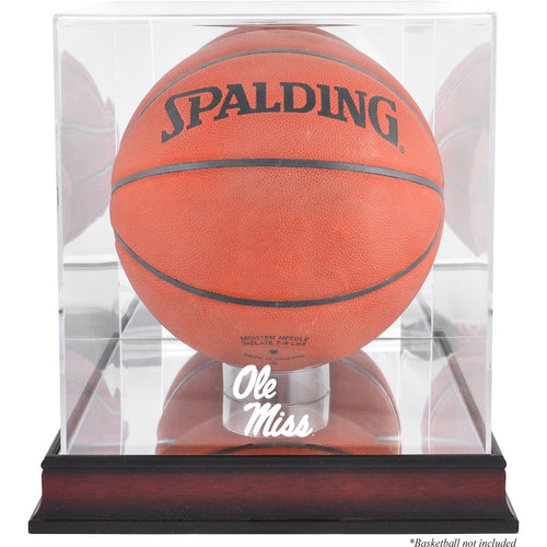 Ole Miss Rebels Mahogany Antique Finish Logo Basketball Display Case with Mirror Back