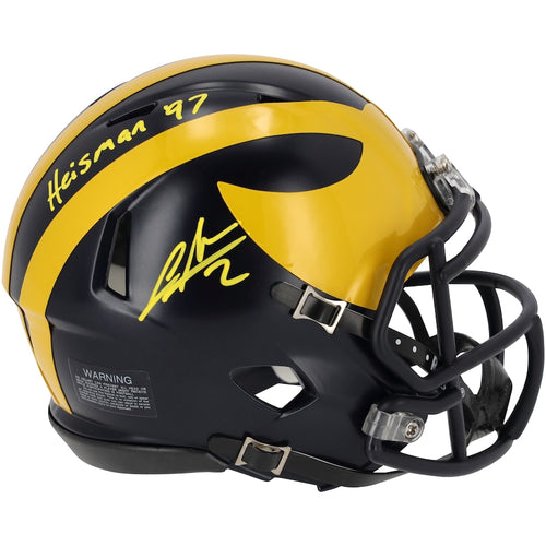 Charles Woodson Michigan Wolverines Autographed Mini Helmet with ''Heisman 97'' Inscription