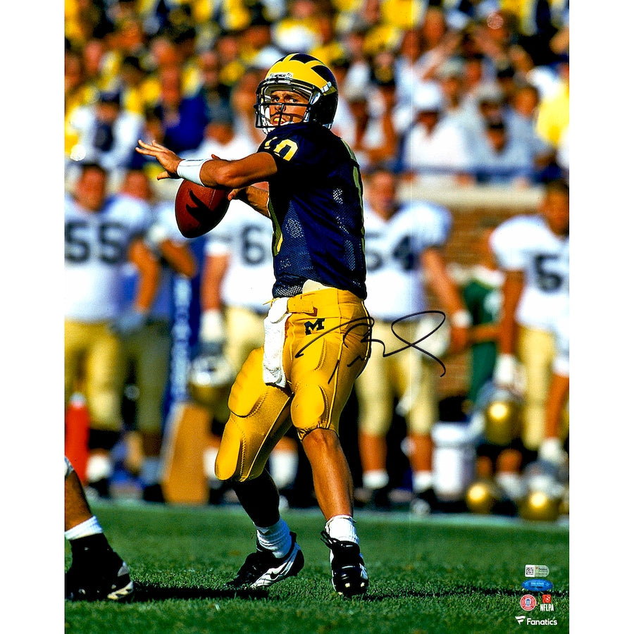 Tom Brady Michigan Wolverines Autographed 16'' x 20'' Blue Throwing Photograph