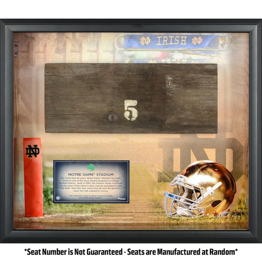 Notre Dame Fighting Irish Framed Collage Shadow Box with Wooden Bench from Notre Dame Stadium - Random Number