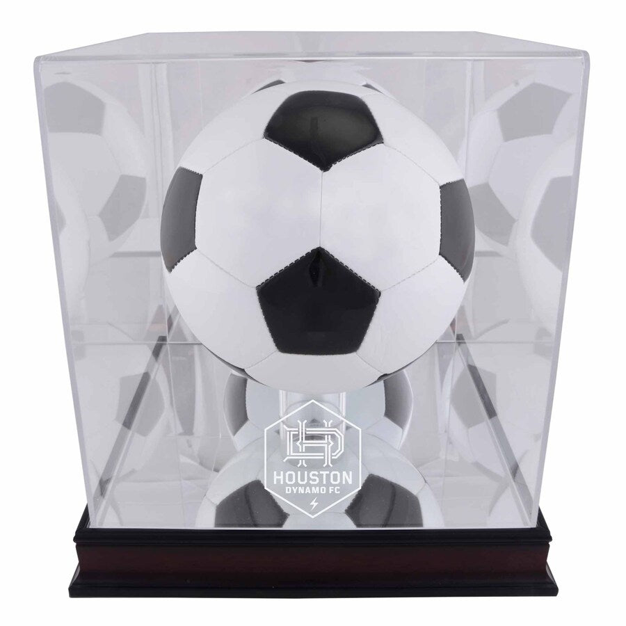 Houston Dynamo Mahogany Team Logo Soccer Ball Display Case