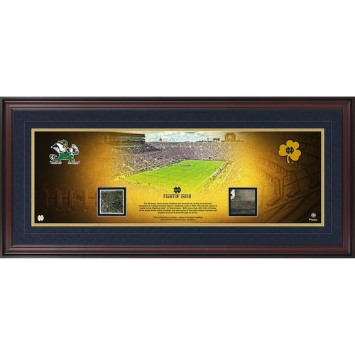 Notre Dame Fighting Irish Framed 10'' x 30'' Stadium Panoramic Photograph with Freeze Dried Turf and Bench From Notre Dame Stadium