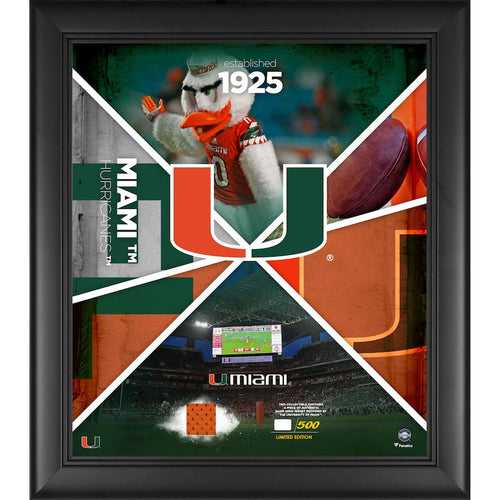 Miami Hurricanes Framed 15'' x 17'' Team Impact Collage with a Piece of Game-Used Jersey - Limited Edition of 500