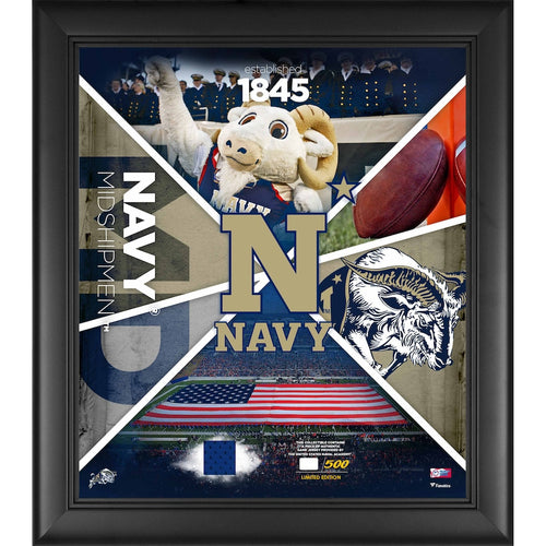 Navy Midshipmen Framed 15'' x 17'' Team Impact Collage with a Piece of Game-Used Jersey - Limited Edition of 500