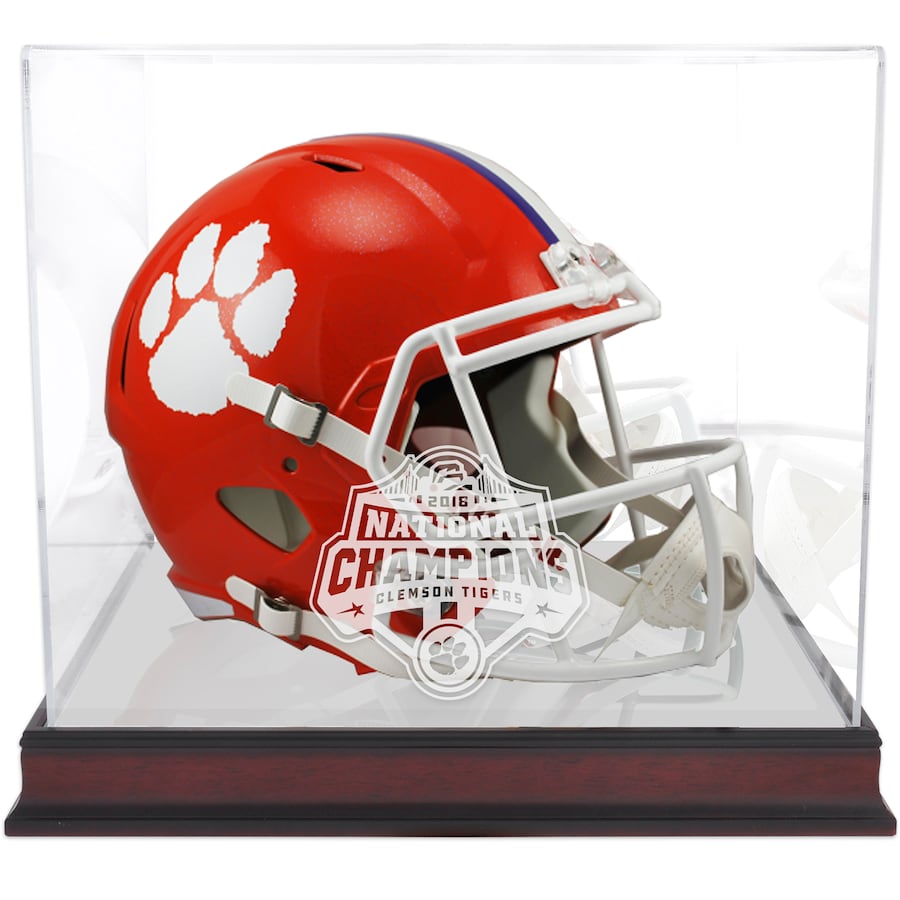 Clemson Tigers College Football Playoff 2018 National Champions Logo Mahogany Helmet Display Case