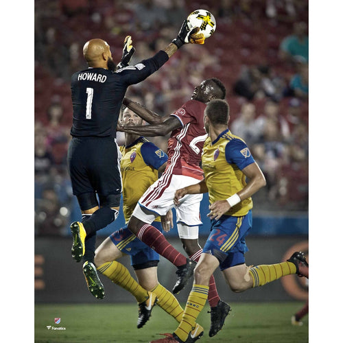 Tim Howard Colorado Rapids Unsigned Black Jersey Leaping Save Photograph