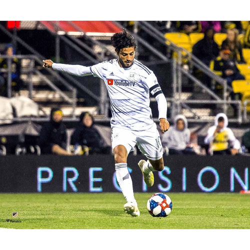 Carlos Vela LAFC Unsigned White Jersey Kicking Photograph