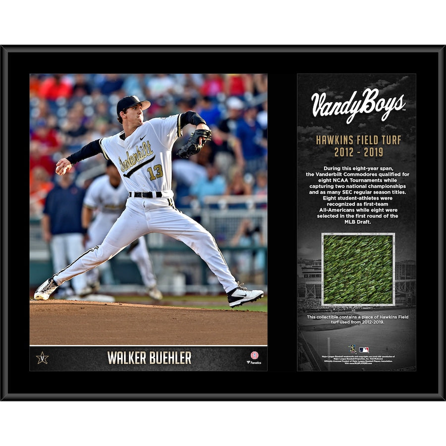 Walker Buehler Vanderbilt Commodores 12'' x 15'' Sublimated Plaque with a Piece of Game-Used Artificial Turf
