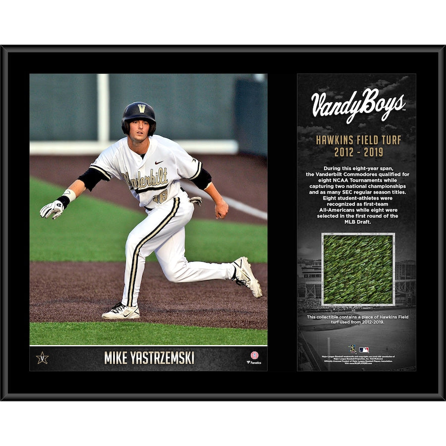 Mike Yastrzemski Vanderbilt Commodores 12'' x 15'' Sublimated Plaque with a Piece of Game-Used Artificial Turf