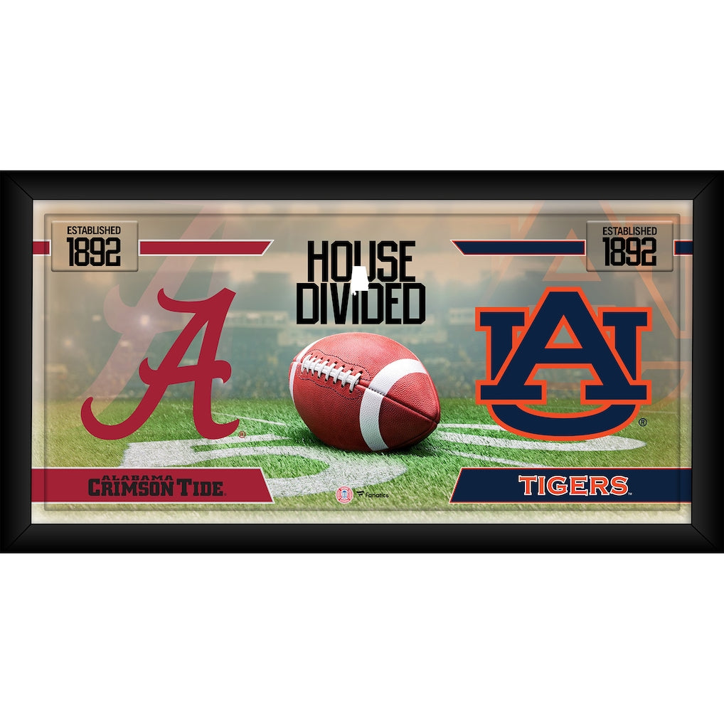 Alabama Crimson Tide vs. Auburn Tigers Framed 10'' x 20'' House Divided Football Collage