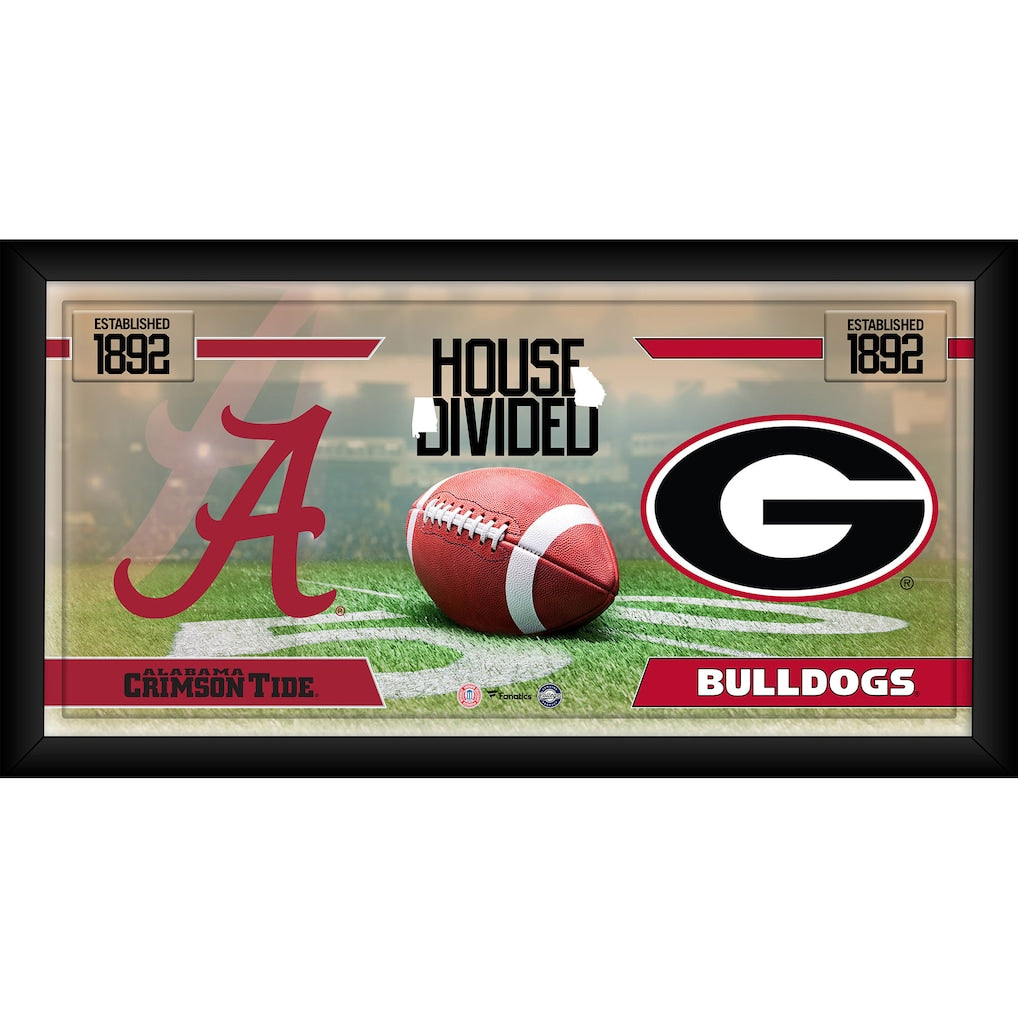 Alabama Crimson Tide vs. Georgia Bulldogs Framed 10'' x 20'' House Divided Football Collage