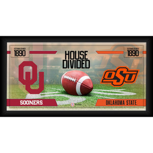 Oklahoma State Cowboys vs. Oklahoma Sooners Framed 10'' x 20'' House Divided Football Collage
