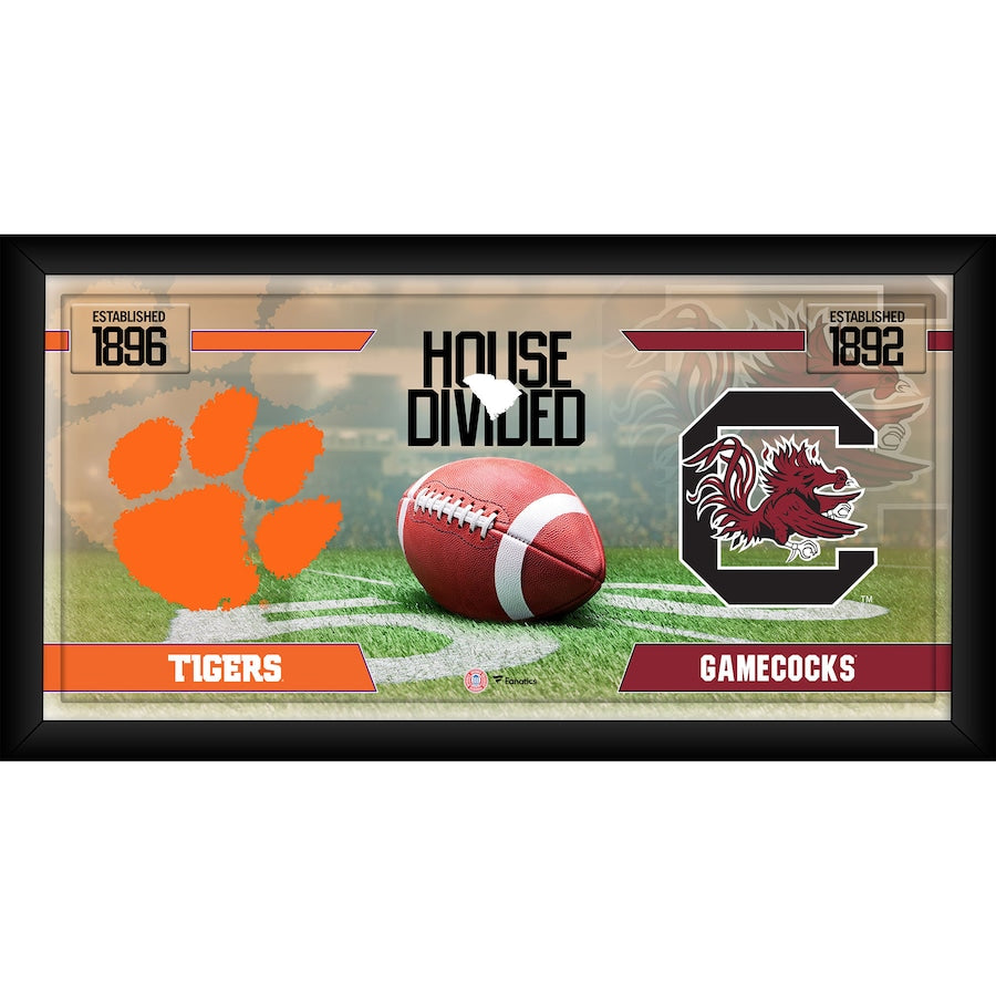 Clemson Tigers vs. South Carolina Gamecocks Framed 10'' x 20'' House Divided Football Collage