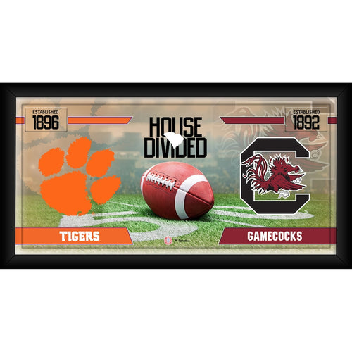Clemson Tigers vs. South Carolina Gamecocks Framed 10'' x 20'' House Divided Football Collage