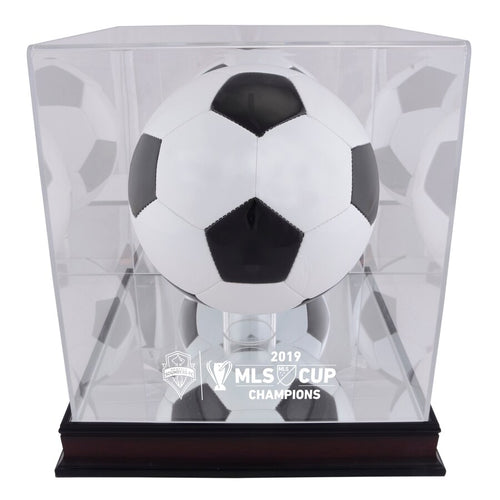 Seattle Sounders FC 2019 MLS Cup Champions Mahogany Team Logo Soccer Ball Display Case