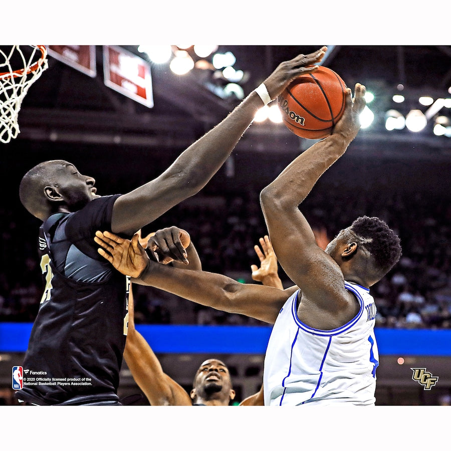 Tacko Fall UCF Knights Unsigned Block on Zion Williamson Photograph